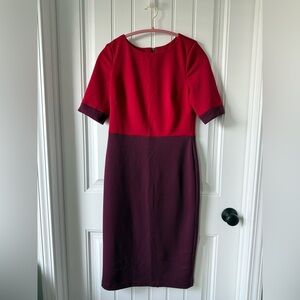 Maggy London Red and Purple Midi Dress